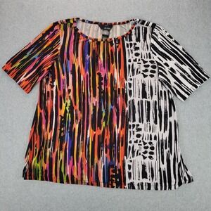 Ali Miles Top Pullover Tunic Size M Colorful Abstract Artsy Boho Rayon